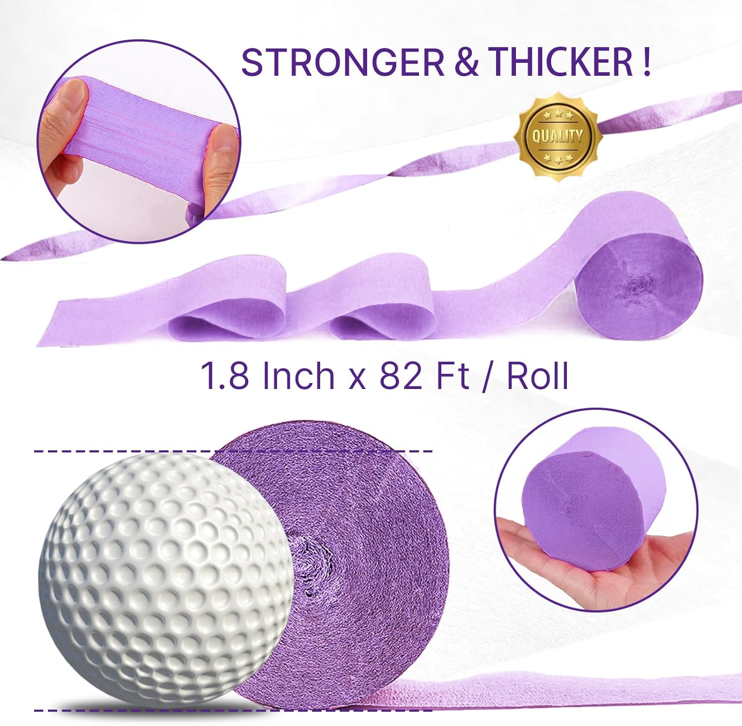 PartyWoo Crepe Paper Streamers - Light Pastel Pink & Purple | 328ft Pack of 4 for Birthday & Baby Shower Decor