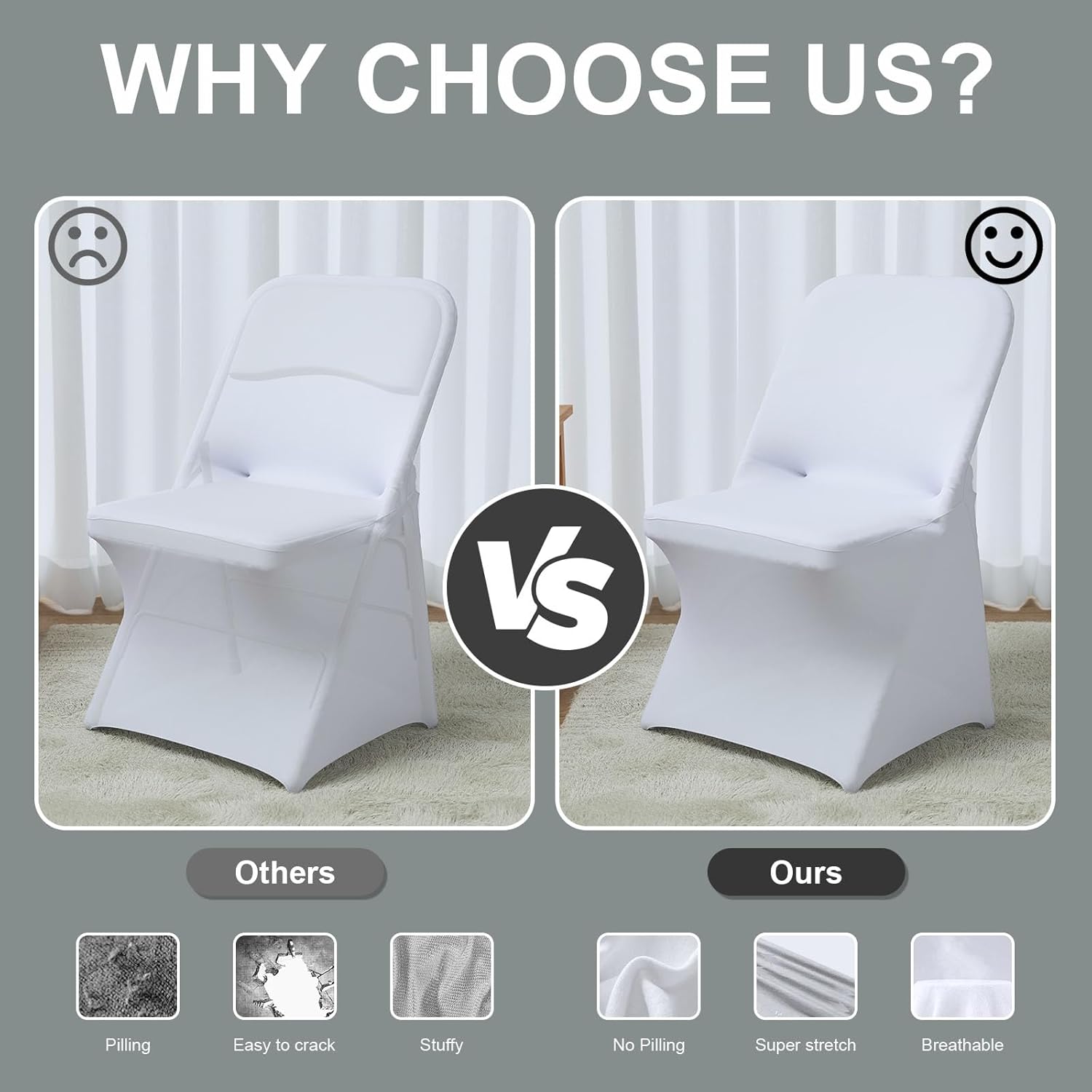 Trlyc Spandex Chair Covers - 100 Pcs Universal Fitted Stretch Slipcovers for Weddings & Events | White