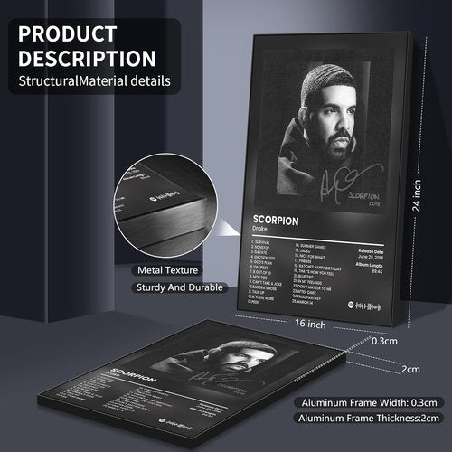Anslivle 3-Piece Framed Canvas Drake Album Cover Posters - Black | 16x24 Inches Contemporary Music Wall Art