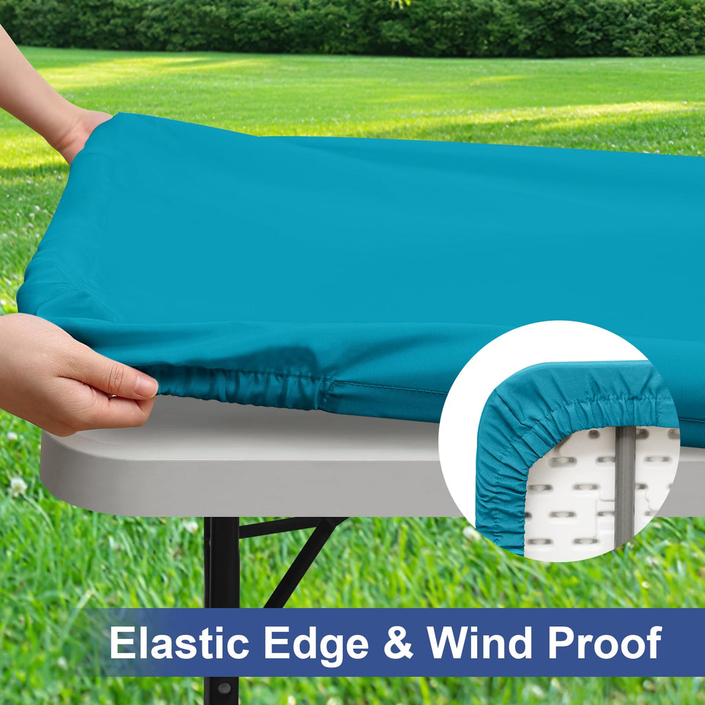 homing 4 Packs 8 Foot Rectangle Table Cloth, Waterproof Polyester Elastic Fitted Tablecloth, Washable Table Cover for Picnic, Camping, Outdoor (Teal, 30" x 96")