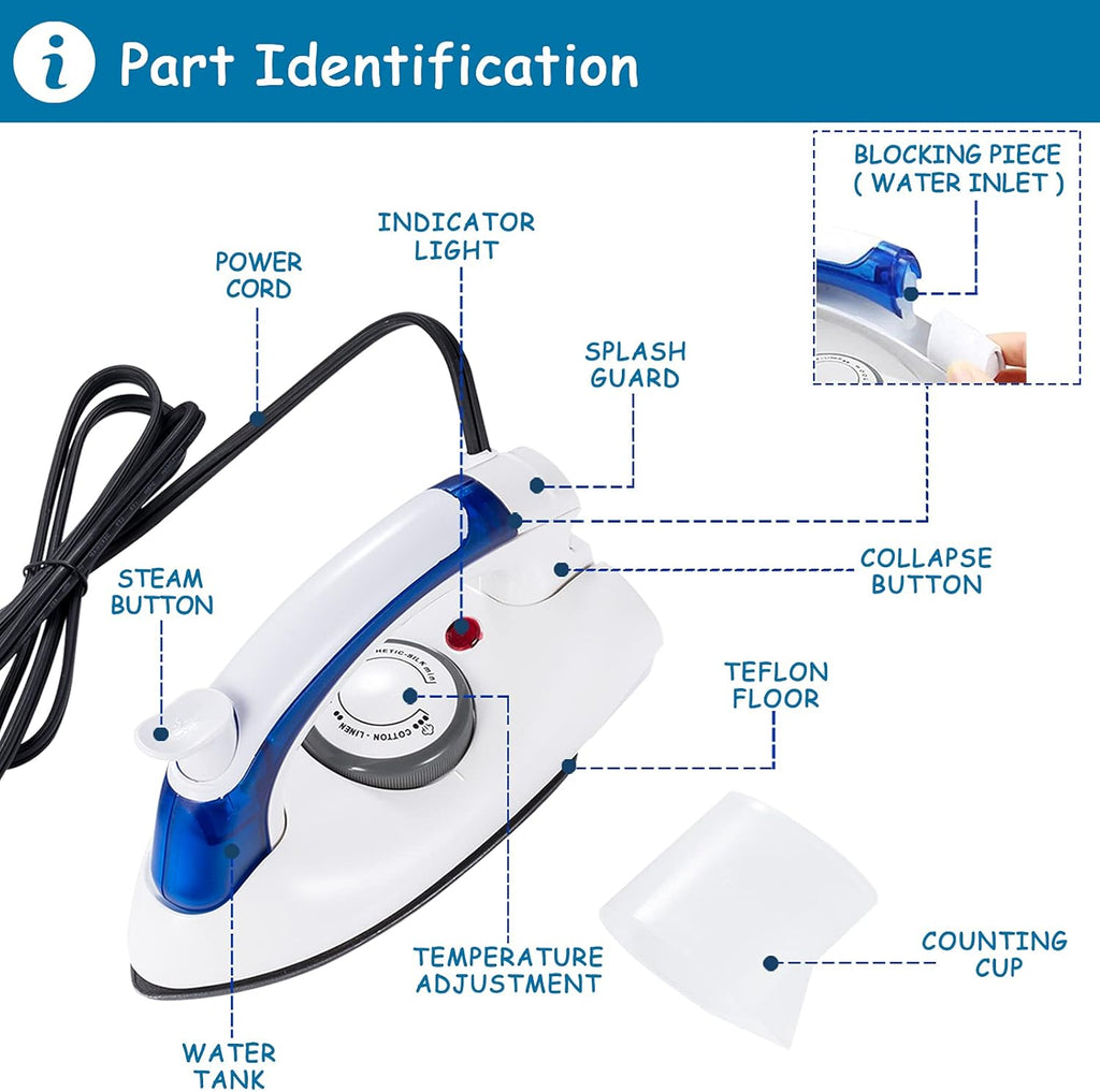 Skiennix Portable Travel Iron - Handheld Steamer with Non-Stick Sole Plate & Detachable Water Tank