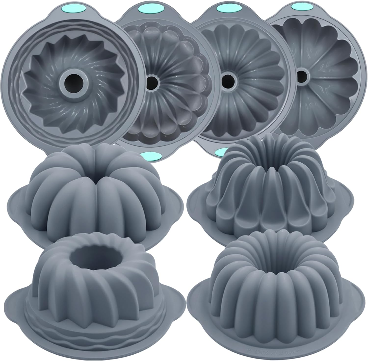 Tongjude Silicone Fluted Tube Cake Pans - 4-Piece Non-Stick Baking Set for Cakes & Jello, Grey