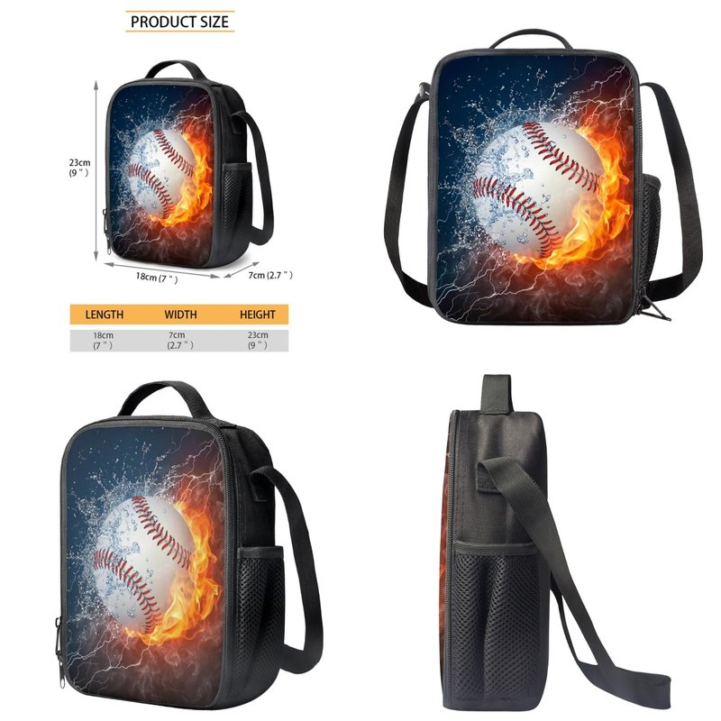Suobstales Baseball Flame School Backpack for Kids Boys Gifts School Bag Set with Lunch Box Pencil Case,Cool Bookbag Teen Student Back Packs Satchel Travel Daypack Bagpack