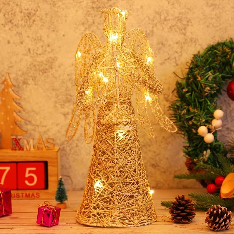 PRETYZOOM LED Angel Christmas Tree Topper 12-inch Silver Treetop Ornament