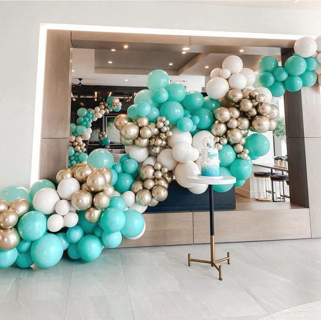 Voircoloria Teal Balloons - 130-Piece Set in Various Sizes for Baby Showers, Weddings & Birthdays