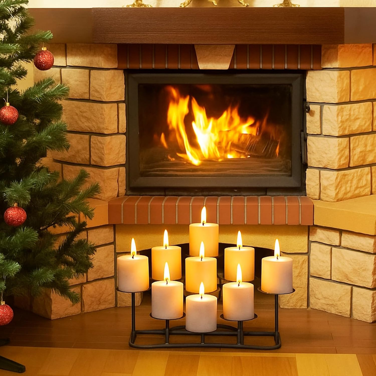 Smtyle Fireplace Candelabra - Modern Black Matte Multi-Tier Centerpiece for Pillar Candles