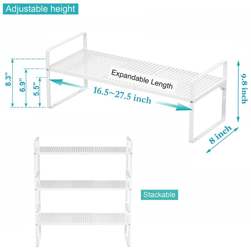 iPEGTOP 3 Pack Large Expandable Cabinet Storage Shelf, Heavy Duty Stackable Steel Metal Spice Rack Adjustable Height Home Office Pantry Garage Shelves for Counter Kitchen Organization, Black