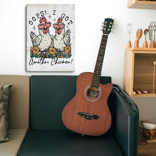 Funny Farm Animal Chicken Decor - Cute Floral Hen Canvas Wall Art | Framed 11.4x15in Ready to Hang
