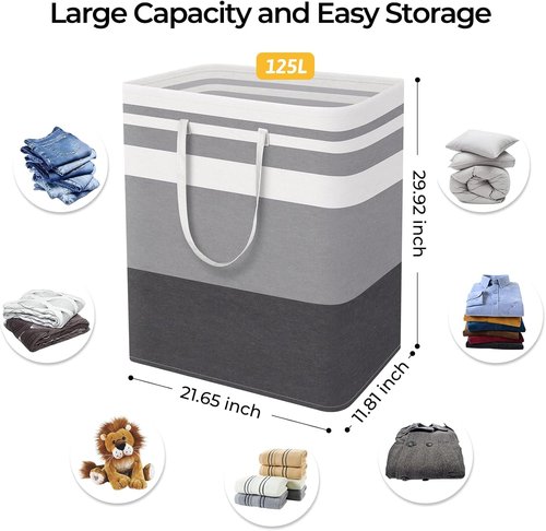HomeHacks Large Waterproof Laundry Basket - Collapsible Freestanding Hamper with Extended Handles | 125L Gradient Grey