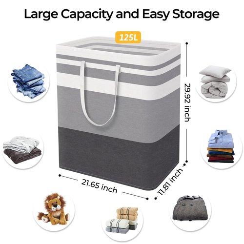 HomeHacks 2-Pack Large Laundry Basket, Waterproof, Freestanding Laundry Hamper, Collapsible Tall Clothes Hamper with Extended Handles for Clothes in The Dorm and Family Gradient Grey, 125L