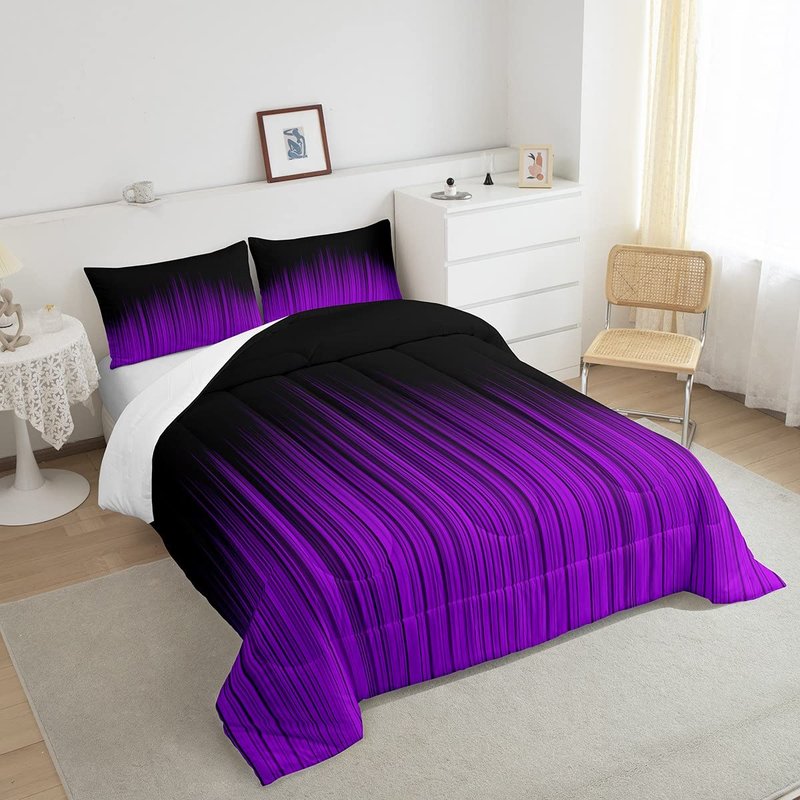 Feelyou Abstract Ombre Comforter Set Kids Teens Purple and Black Girls Bedding Set Room Decor Fashion Modern Women Quilt Set with 2 Pillowcases 3Pcs Bedding Full