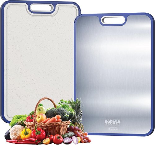 Baker's Secret Titanium Cutting Board - Double-Sided, Food Grade, Dishwasher Safe | Large 16”×11” Navy Blue