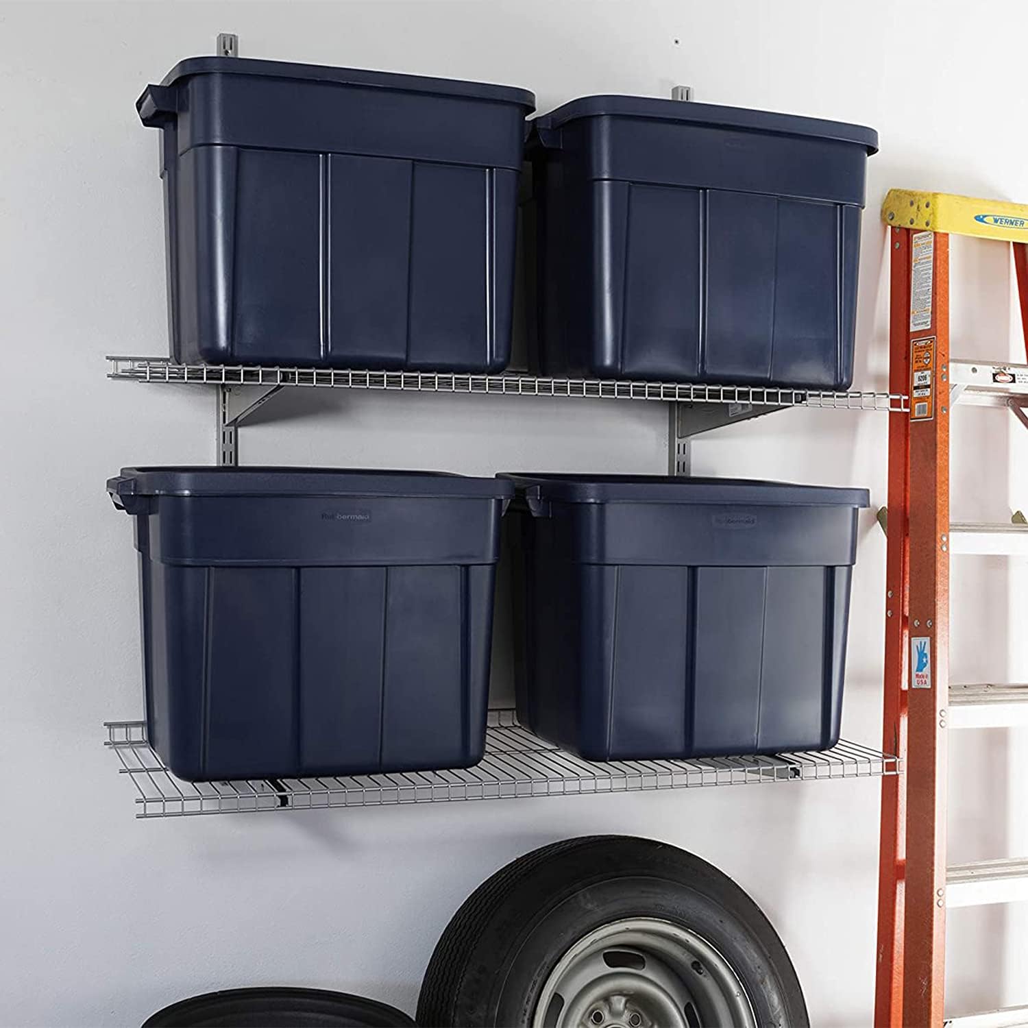 Rubbermaid 18 GAL Heavy-Duty Garage Storage Bins | Stackable Lids, Durable Plastic, Solid Black & Grey
