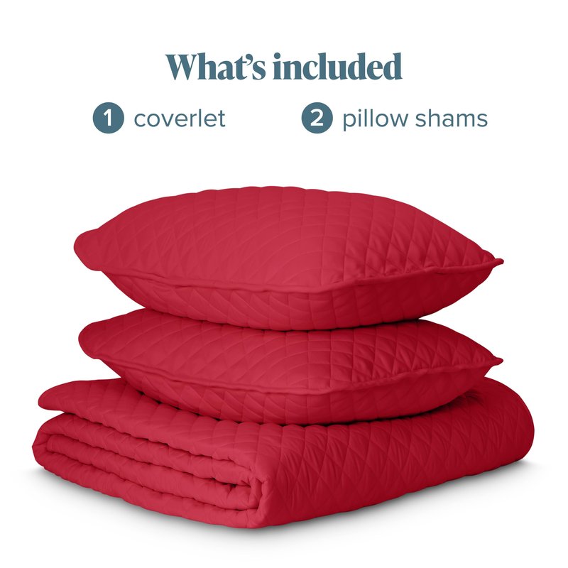 Bare Home Coverlet Set - Full/Queen - Lightweight Bed Decor - Comforter Alternative - All-Season Quilted Bedspread (Full/Queen, Red)