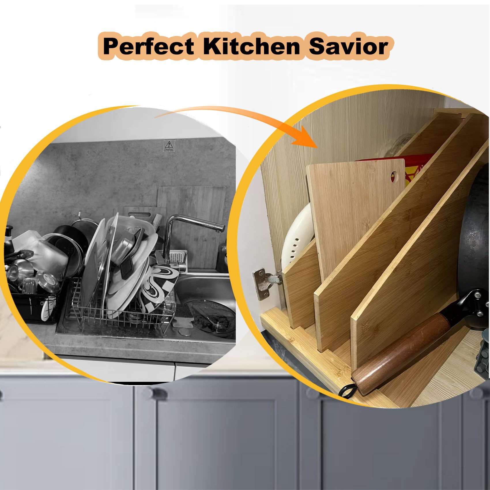 Tray Dividers for Cabinets-15"H x 22"D x 12"W,Wooden Vertical Organizer for Cookie Sheets,Pans&Lids#Kitchen Cabinet Divider with 3 Adjustable Sections,Easy Install with Installation Drawings Included