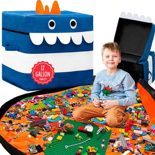 STARSIKO XXL Toy Storage Organizer with Play Mat – Dinosaur & Monster Storage Bag/Box for Kids, Boys, Nursery, Playroom – Toy Chest Basket for Building Bricks & Blocks 15x15x15