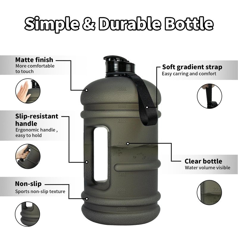TOOFEEL 1 Gallon Water Bottle - 128 oz With Flip Lid, Measurements Marked, Leak Proof BPA Free Jug for Gym, Sports - Matte Black