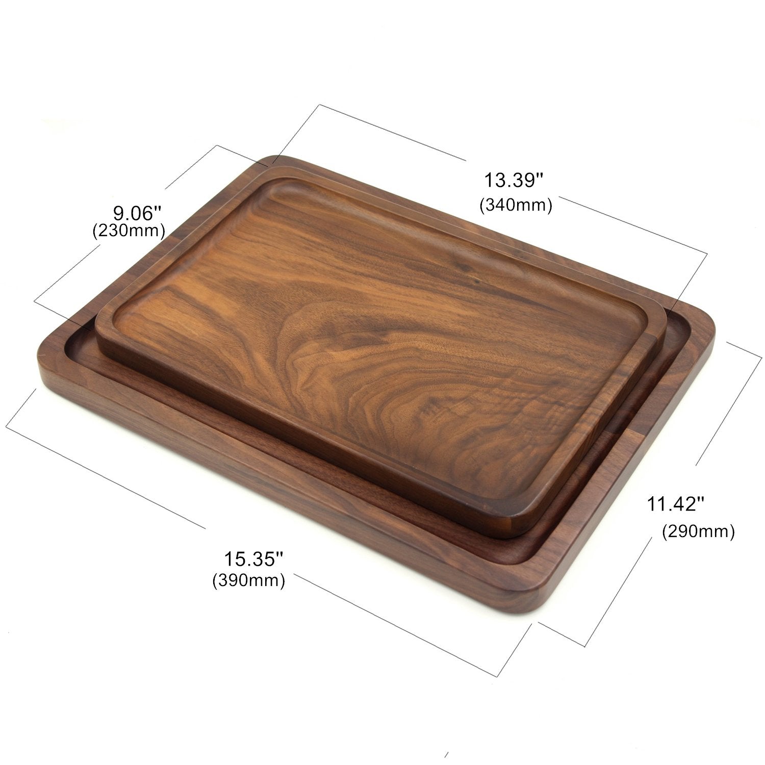 Bamber Wood Serving Tray Wooden Decorative Coffee Tea Platter Black Walnut 15.3 x 11.4 Inches