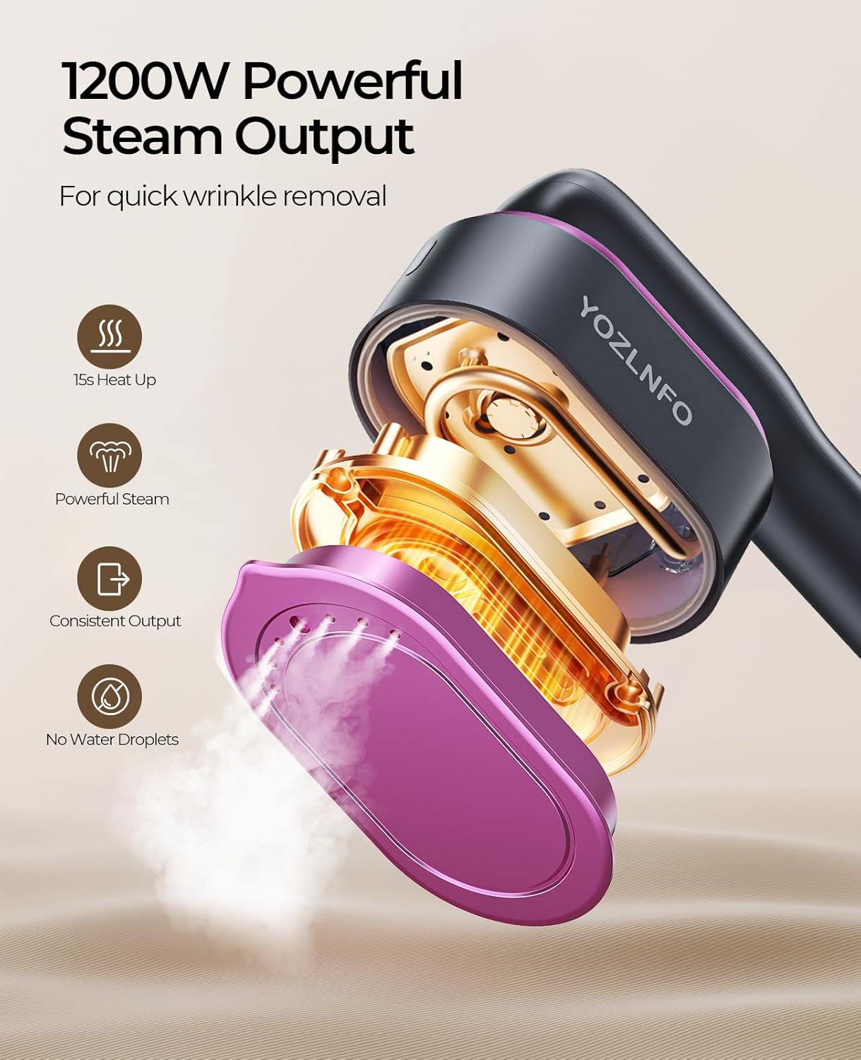 Skiennix Portable Travel Steamer - 2-in-1 Mini Handheld Iron with Fast 15s Heat Up & 5 Settings - Purple Pink