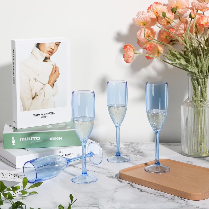 XUWAIDSGN 24 Pcs Reusable Champagne Flutes Plastic Wine Glasses Bulk Vintage Champagne Flutes Mimosa Bar Glasses Stemmed Drinking Cups 5.4OZ for Christmas Birthday Wedding Bride