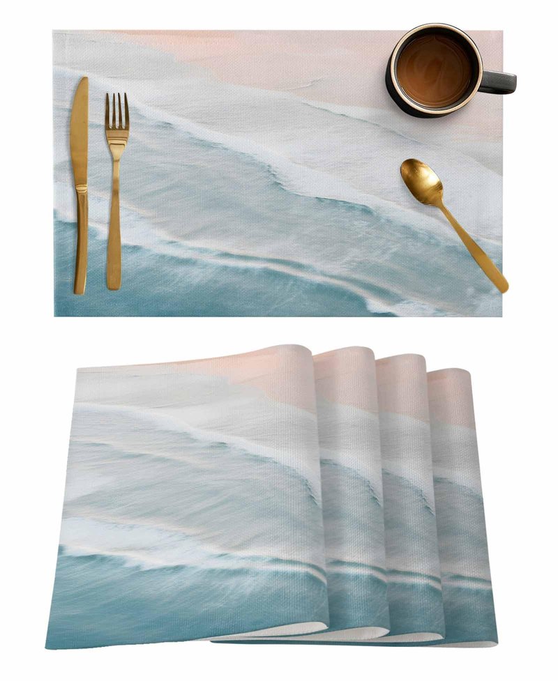 Summer Beach Place Mats Set of 6, Sturdiness Non-Slip Kitchen Placemats, Washable Place Mats - Easy to Clean Ocean Nautical Coastal Table Mats for Dining Room/Seaside Restaurant/Party Decor 13x19 Inch