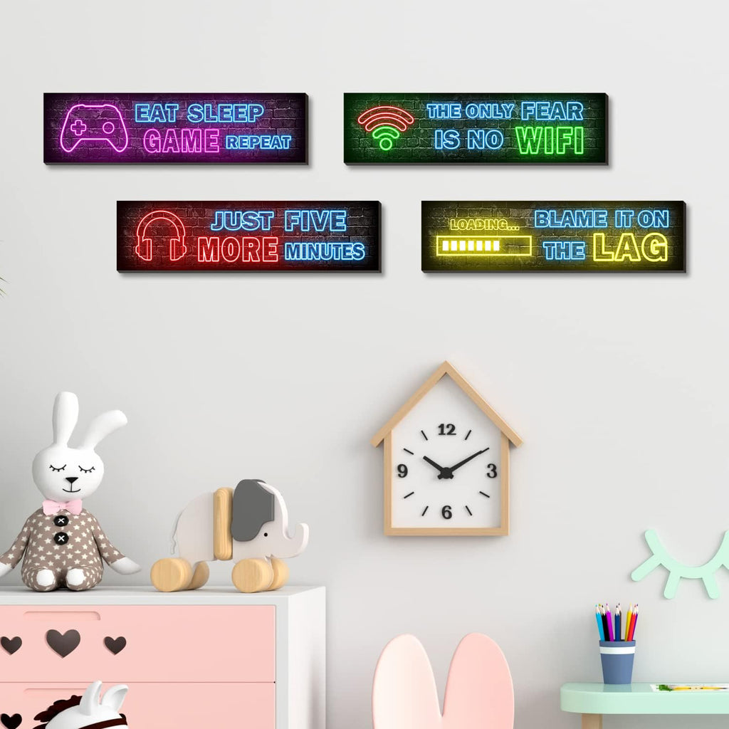 Skiennix Neon Gaming Posters - 4 Pcs Set for Teen Boys Room Decor | Vibrant Gamer Wall Art
