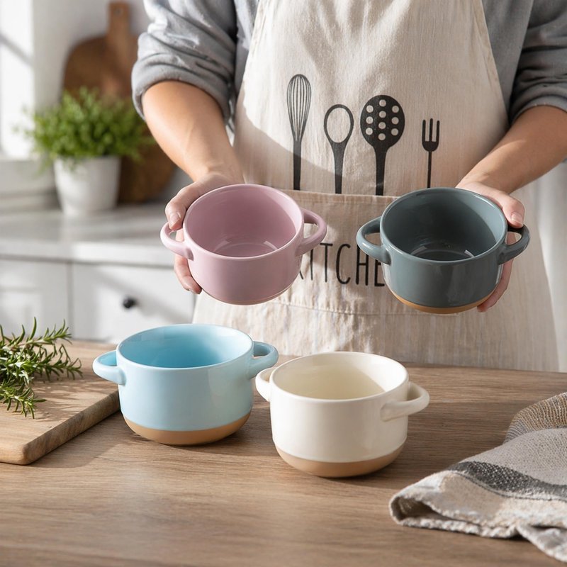 AmorArc 24 Ounces Soup Bowls with Large Handles and Lids, Stoneware Bowls Set of 4 for Soup, Cereal, Stew, Noodle, Colourful Ceramic Kitchen Bowls, Microwave&Dishwasher Safe, Multicolor