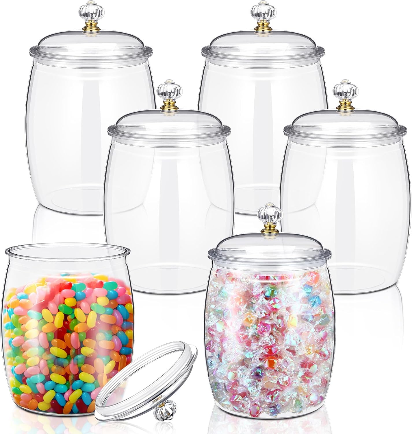 Nuogo 6 Pcs Clear Plastic Candy & Cookie Jars - Airtight Decorative Containers (42 oz, Classic)