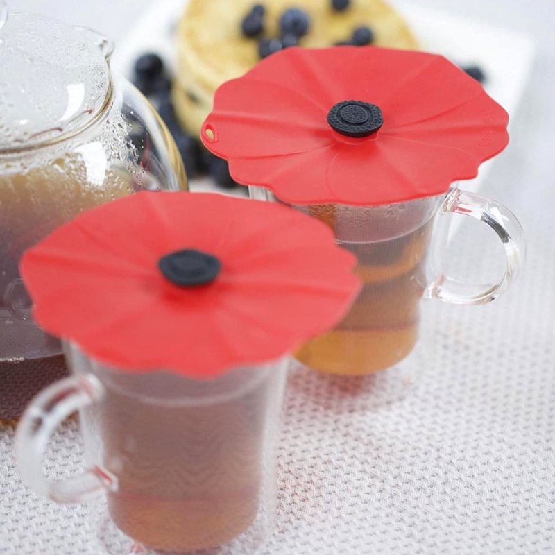 Charles Viancin - Set of 2 Poppy 4” Silicone Drink Covers - Airtight Seal on Any Smooth-Rimmed Glass, Keep Drinks Cool or Hot, Protect from Winged Pests - BPA-Free - Oven, Freezer, Dishwasher Safe