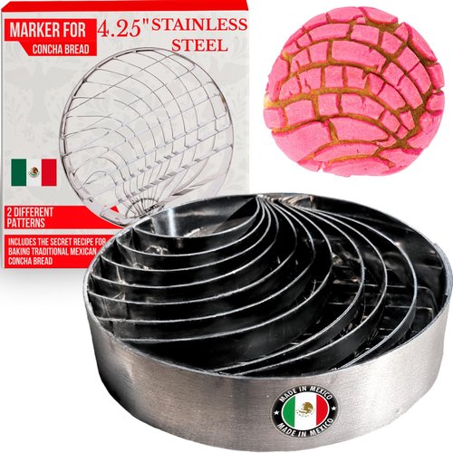 The Original Concha cutter mexican bread mold made of Stainless Steel 4.25 inches - Concha stamp two-sided mold made in Mexico - Concha mold for pan dulce mexicano - Marcador de conchas de pan