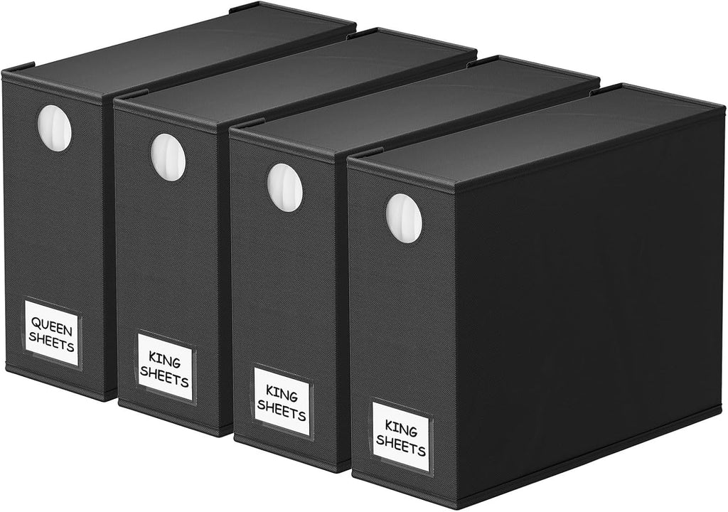 SpaceAid Bed Sheet Organizers - Foldable Linen Closet Storage | XL Queen & King Size, Black