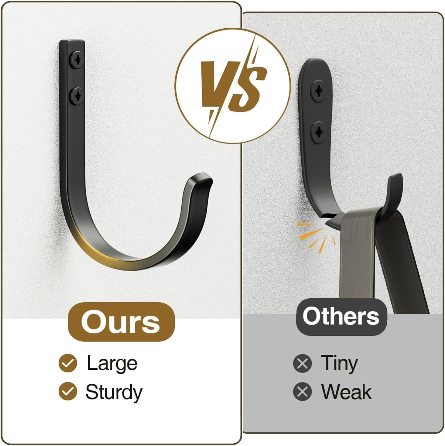 Niffgaff 10-Pack Outdoor Wall Hooks - 30LB Metal Hangers for Coats, Towels, and Hats | Black
