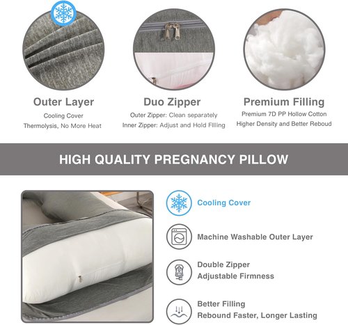 Allopera Pregnancy Pillow - Full Body Maternity Support 57 Inch with Removable Cooling Cover | Ideal for Pregnant Women