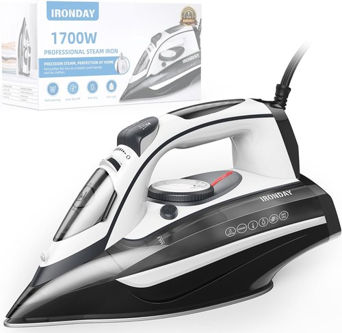 IRONDAY 1700W Steam Iron - Fast Heat-Up in 20 Seconds, Non-Stick Ceramic Soleplate, 14.07oz Water Tank | Auto-Off & Self-Cleaning
