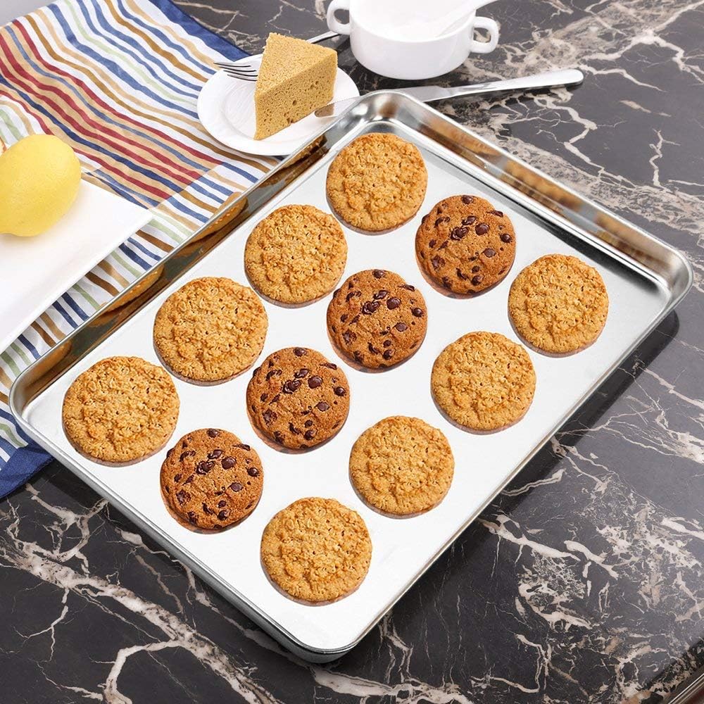 Wildone Baking Sheet Set of 2 - Heavy-Duty Stainless Steel Cookie Pans | Non-Toxic, Easy Clean, 16 x 12 x 1 Inch