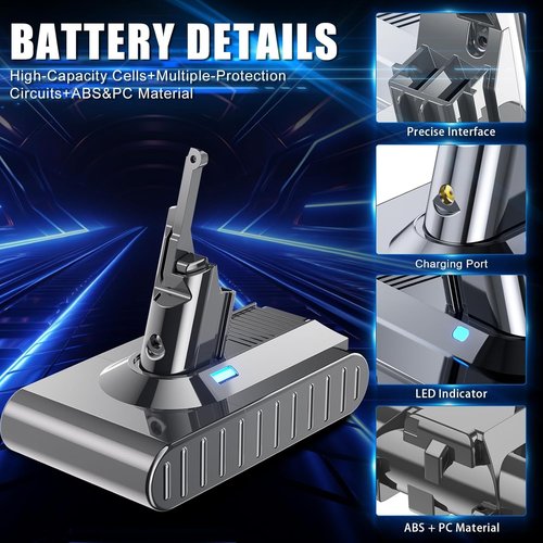 Bonacell 6000mAh 21.6V Replacement Battery for Dyson V8 | Compatible with Animal, Absolute, Motorhead, Fluffy