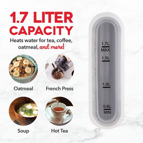 DASH DEK001MW Electric Kettle + Water Heater with Rapid Boil, Cool Touch Handle, Cordless Carafe, No Drip Spout + Auto Shut Off For Coffee, Tea, Espresso & More, 57 oz/ 1.7 L - Matte White