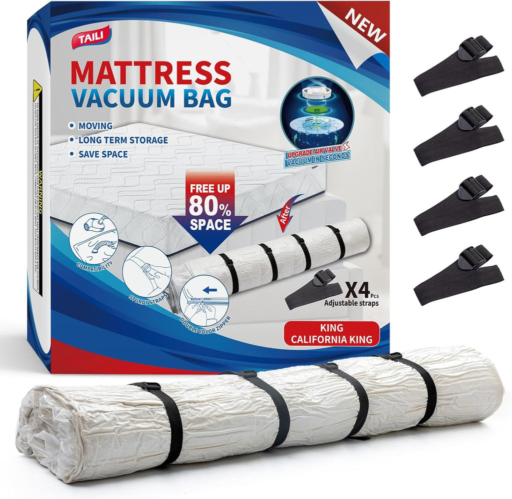TAILI Mattress Vacuum Storage Bag - King/California King Size with 4 Straps for Easy Moving & Transport