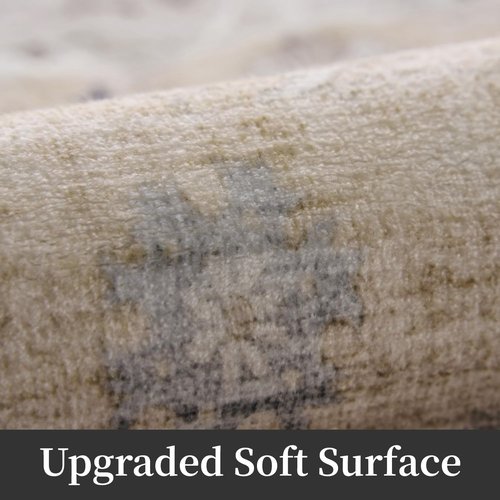 Large 8x10 Area Rugs Washable Non Slip Rug Low Pile Area Rug Distressed Printed Carpet Soft Area Rug for Living Room Dinning Room Bedroom Playroom Indoor, Beige
