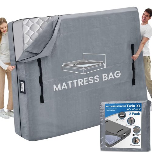 Mattress Bags for Moving and Storage, BETU Waterproof Mattress Protector Twin XL Mattress Cover with 8 Heavy Duty Handles and Zipper Extra Thick Moving Supplies for Dorm (2 Pack:82x42x13.5 Grey)