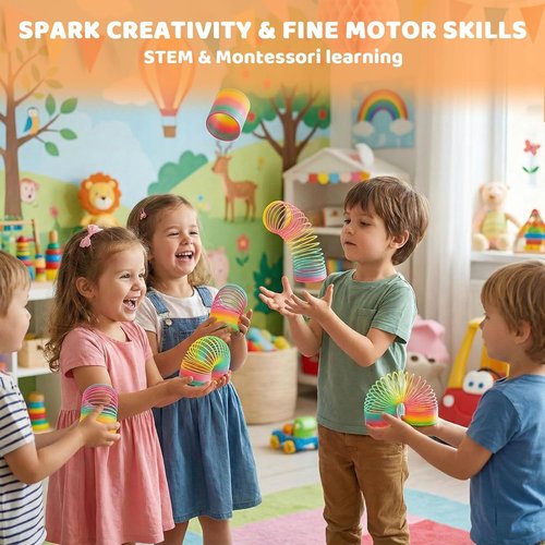 JOHOUSE Rainbow Magic Spring Toys - 12 PCS Colorful Plastic Party Favors for Kids' Goodie Bags
