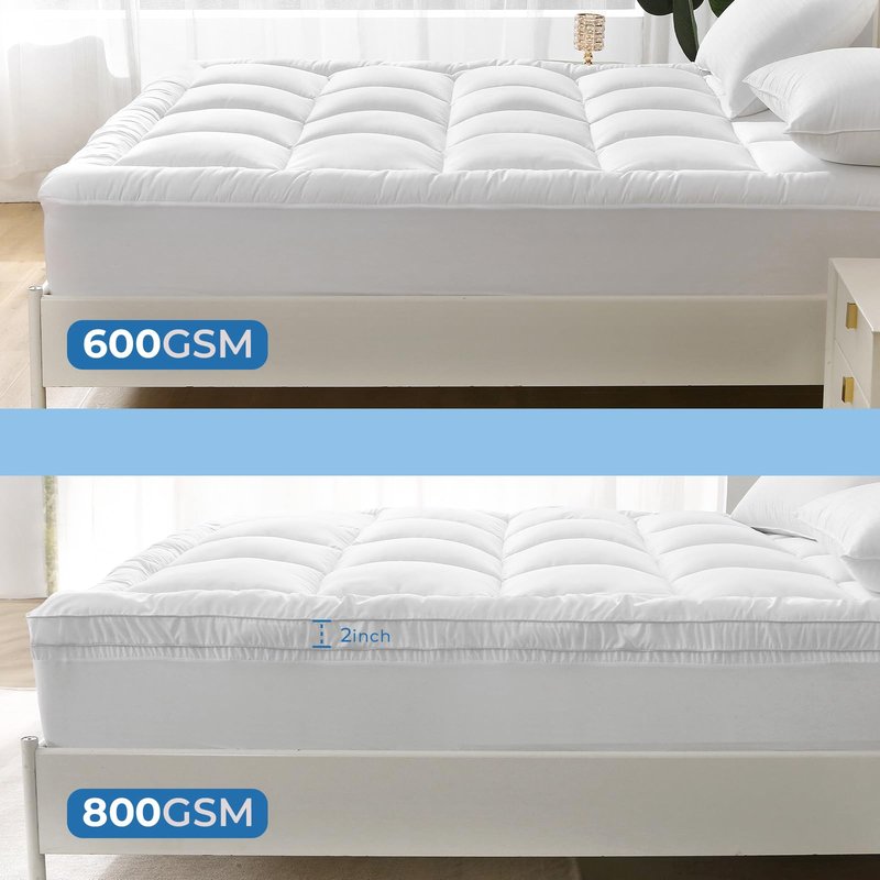 YUGYVOB King Mattress Topper - 800GSM Extra Thick Cooling & Breathable Mattress Pad with Deep Pocket 8"-21" & Soft Down Alternative Filling, White