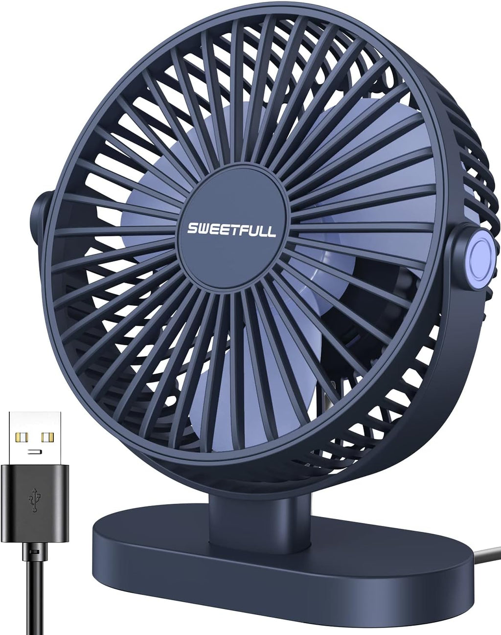 Sweetfull USB Desk Fan - Portable 3-Speed Mini Fan with 360° Adjustment | Quiet Operation, Blue