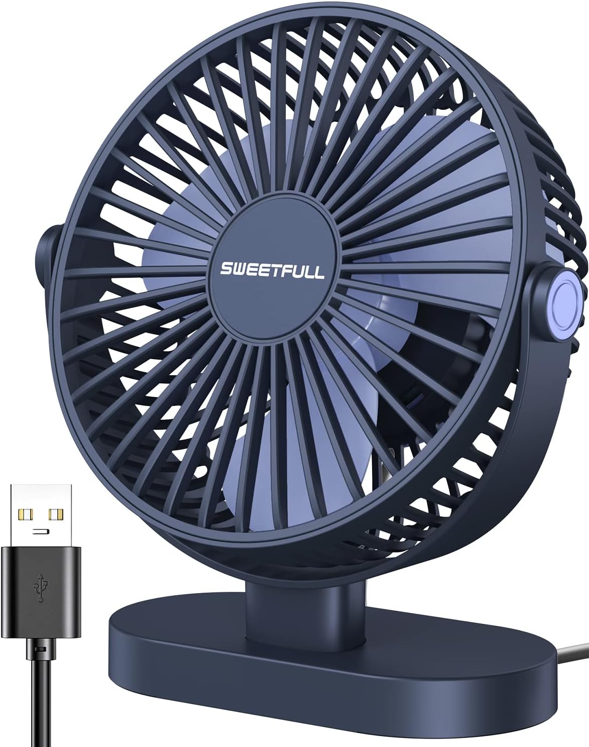 Sweetfull USB Desk Fan - Portable 3-Speed Mini Fan with 360° Adjustment | Quiet Operation, Blue