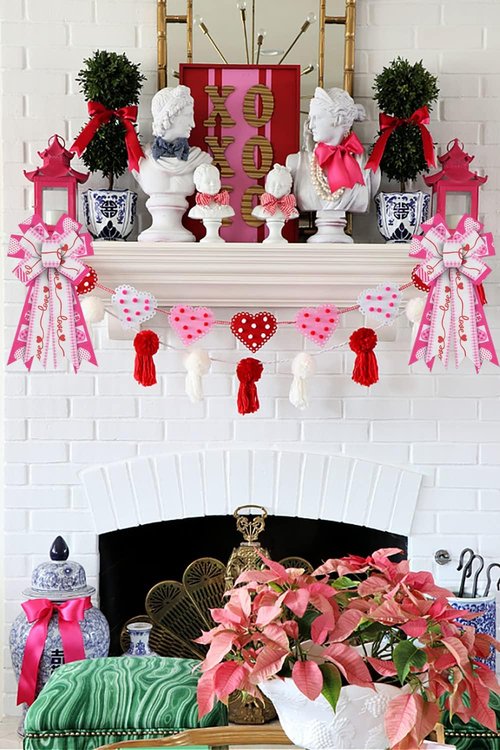 ABTOLS Valentine's Day Bows - Large Pink Heart Wreath Bows for Front Door & Wedding Decor