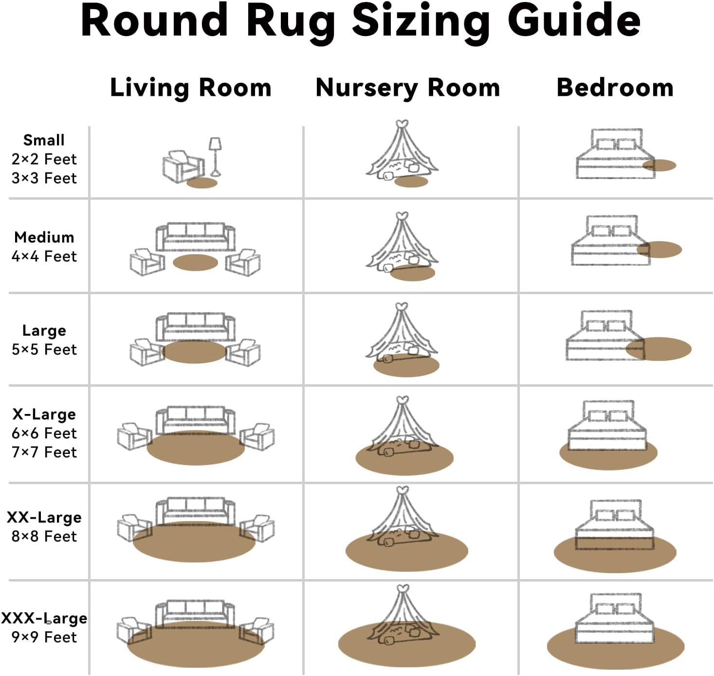 OLANLY Taupe Round Area Rug - Soft, Fluffy, Machine Washable 5 ft Circle Carpet for Bedroom & Living Room Decor
