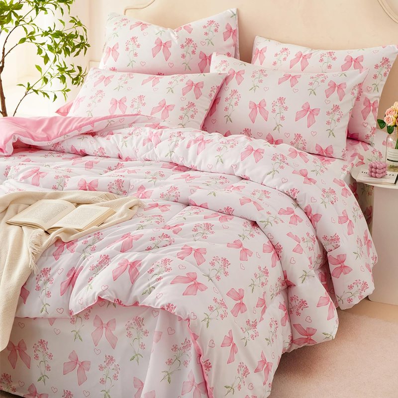 CCoutueChen Blue Floral Comforter Set Queen Girls Tie Dye Botanical Flower Bedding Set Modern Aesthetic Comforters Soft Down Alternative Comforter Sets for All Season