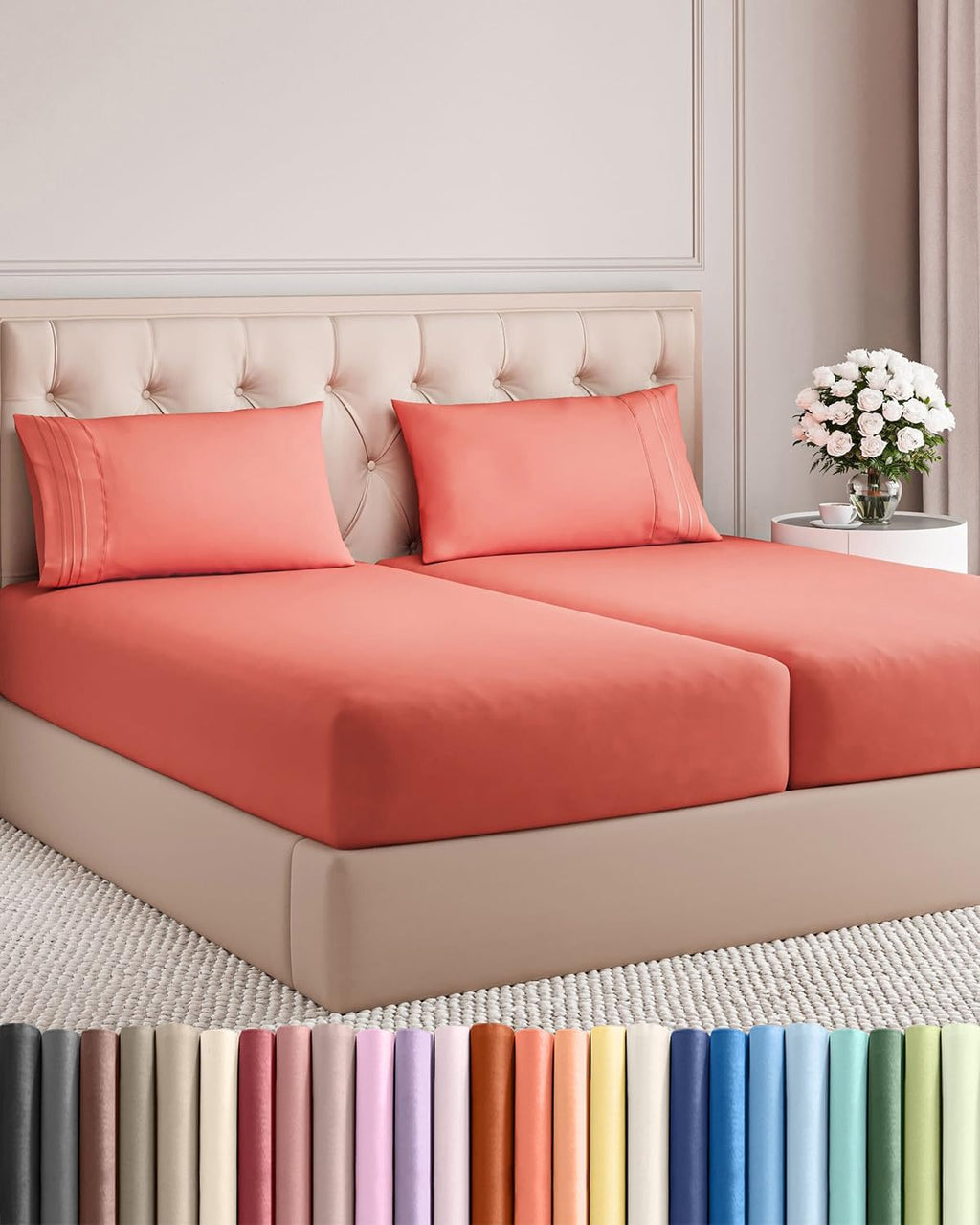 Skiennix Split King Size 5-Piece Sheet Set - Comfy Cooling Bed Sheets - Luxury Coral Bedding for All Ages - Deep Pockets, Soft & Wrinkle-Free