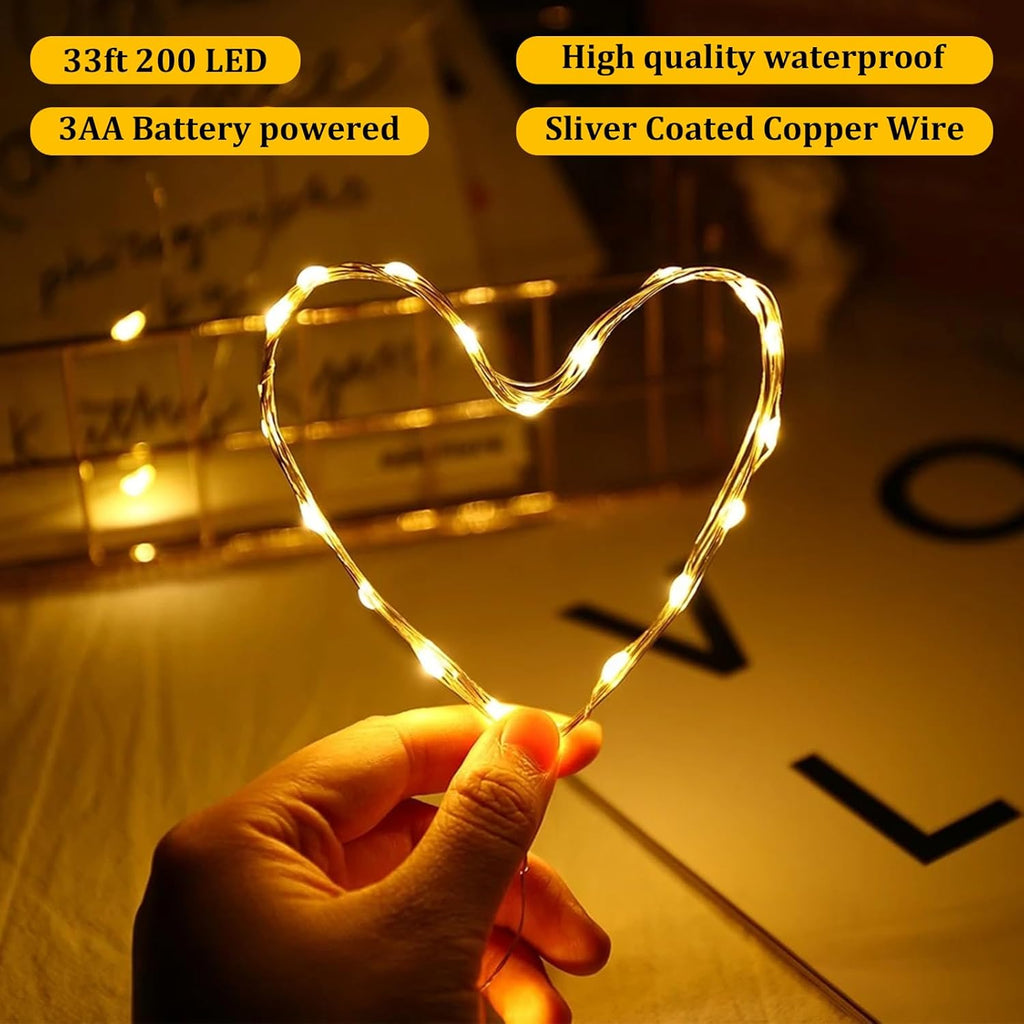 Skiennix Mini Battery Powered Fairy Lights - 16ft Warm White Copper Wire String Lights for Bedroom, Christmas & Weddings