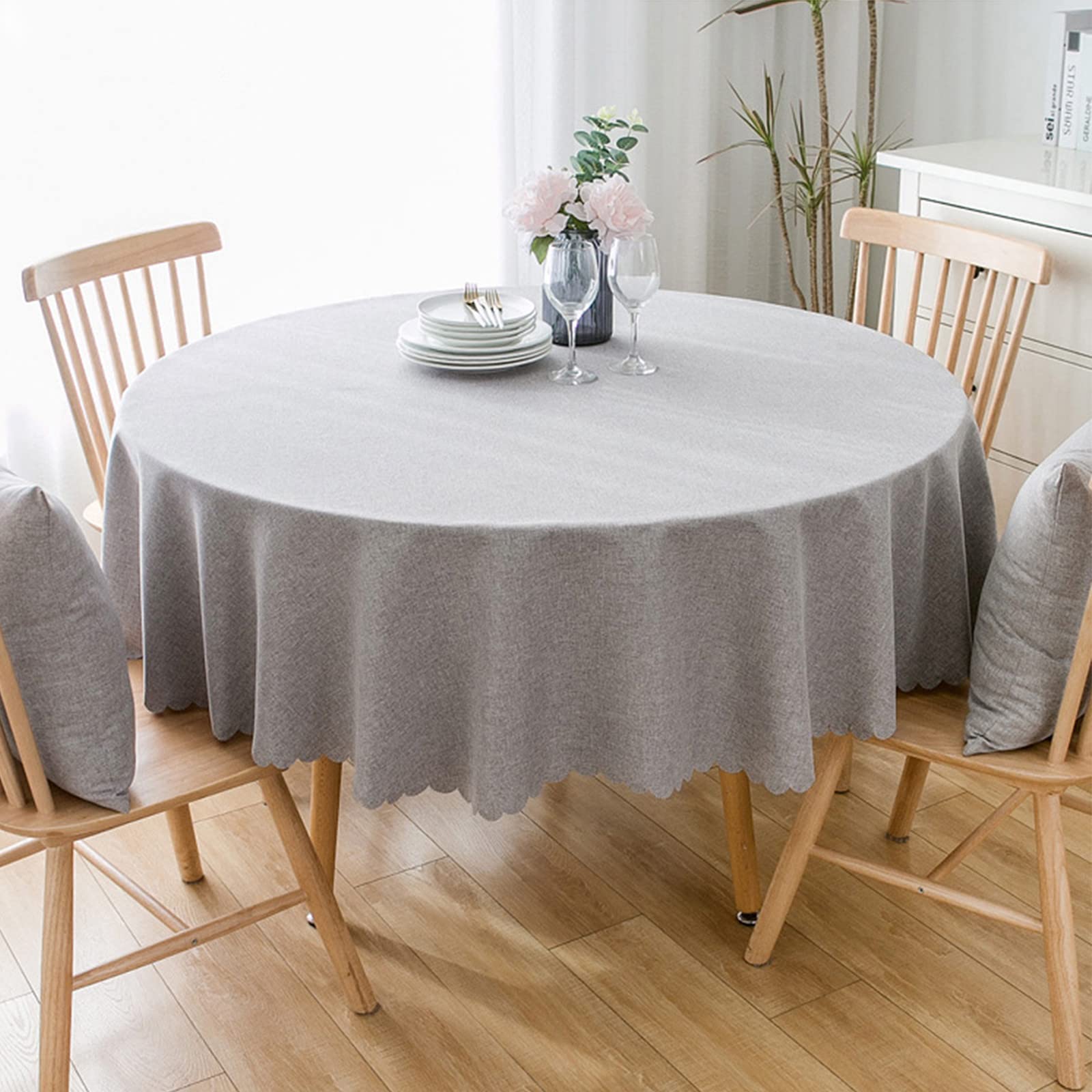 Jeloris Round Waterproof Tablecloth Spill-Proof and Stain Resistant Table Cloth Wrinkle Free Washable Decorative Fabric Table Cover for Kitchen, Dining, Parties, Buffet, Wedding(55 inch, Light Grey)